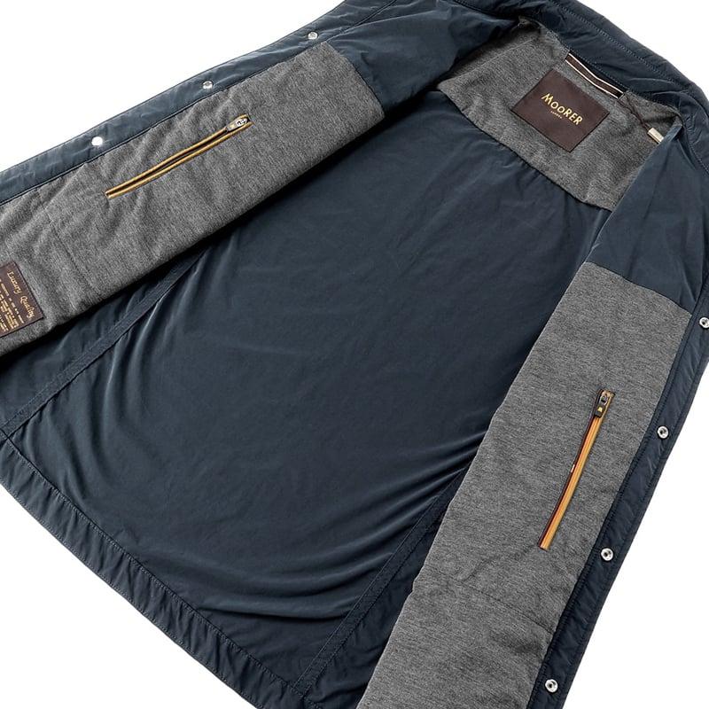 【SALE】 ムーレー MOORER ／国内正規品／ 撥水軽量シルキーマットナイロンシャツアウター「ATLAS-OS」（BLU／ネイビー）の画像