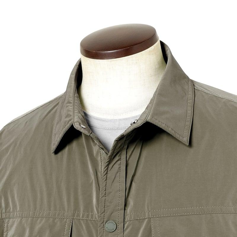 【SALE】 ムーレー MOORER ／国内正規品／ 撥水軽量シルキーマットナイロンシャツアウター「ATLAS-OS」（MILITARE／グレイッシュカーキ）の画像