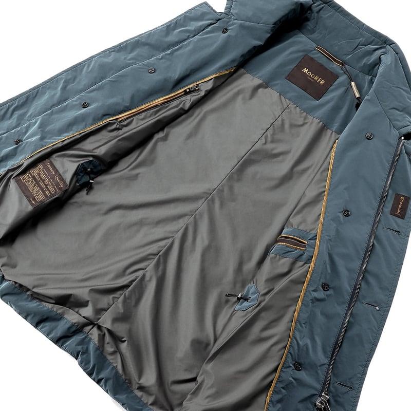 【SALE】 ムーレー MOORER ／国内正規品／ 撥水軽量シルキーマットナイロン立ち襟セミダブルジャケット「NABUCCO-OS」（DENIM／ブルーグレー）の画像