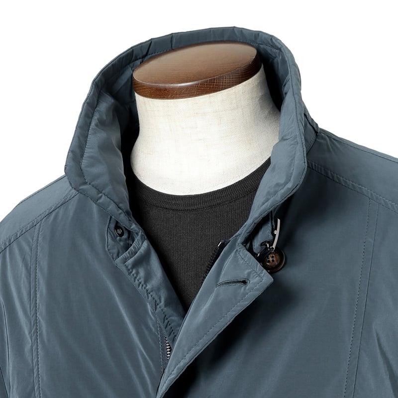 【SALE】 ムーレー MOORER ／国内正規品／ 撥水軽量シルキーマットナイロン立ち襟セミダブルジャケット「NABUCCO-OS」（DENIM／ブルーグレー）の画像