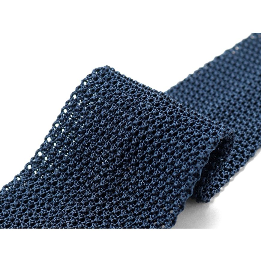 SOZZI ／ シルクカノコ編みソリッドニットネクタイ「TRICOT CLASSICO SOLID」（ブライトネイビー） 【切替】