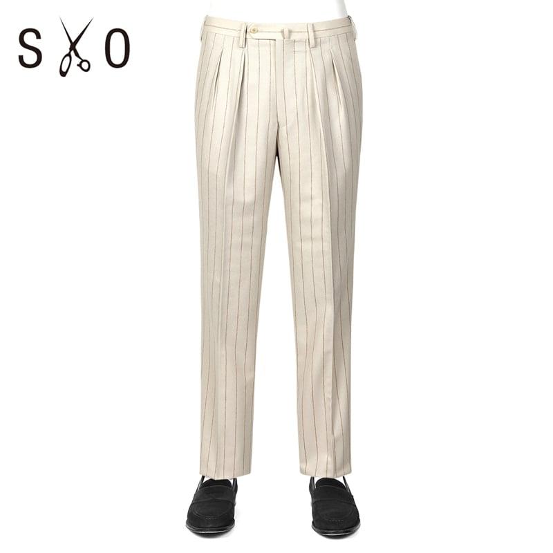 SALE】エスオー SO ／ CANONICOウールフランネルストライプ2プリーツ