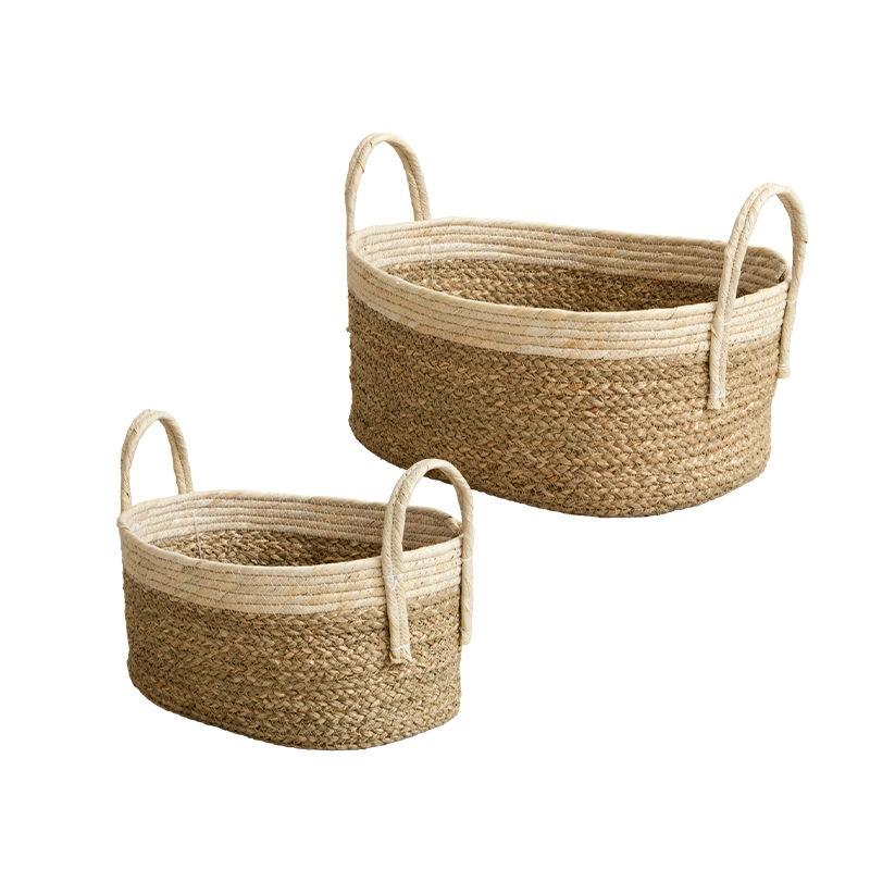 天然素材バスケット シーグラス  オーバル2個セット(持ち手付き) S/L  IW-23 バスケット 収納 かご 籠 収納ボックス 小物収納 軽量 ランドリー 岩附 iwatsuki | 岩附 | 17