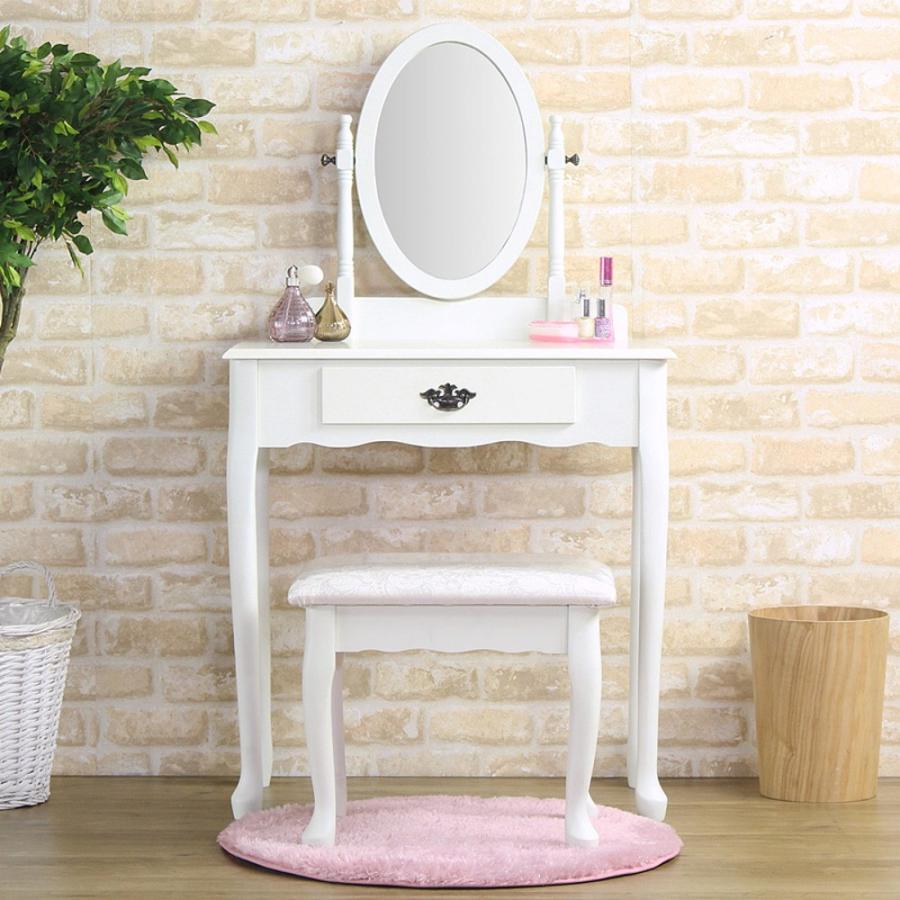 ドレッサー 姫系 スツール 椅子 木製 アイボリー 化粧台 鏡台 一面 1面 鏡 ミラー 引出し 収納 天然木 プリンセス お姫様 岩附 かわいい 猫足 女子力 IWD-301 | 岩附 | 01