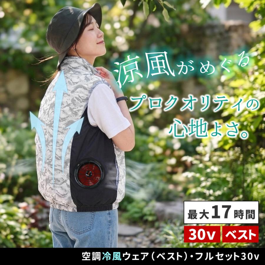 空調冷風服 フルセット 30V ベスト 半袖 空調ウェア 熱中症対策 空調冷風ウェア（ベスト）・フルセット（30V） KW-ALL24-VE 高出力 UV