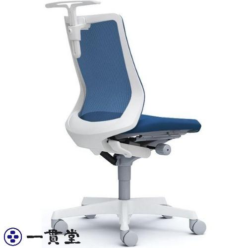 CB32WW FKB3|オカムラ フルーエント ローバック 肘なし ハンガー付 ナイロンキャスター 白脚 ホワイト/ミディアムブルー 1台(メ_1