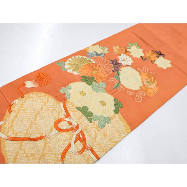京都一輝堂》【着物】アンティーク 丸帯 袋帯 絞り お太鼓柄 金駒刺繍 
