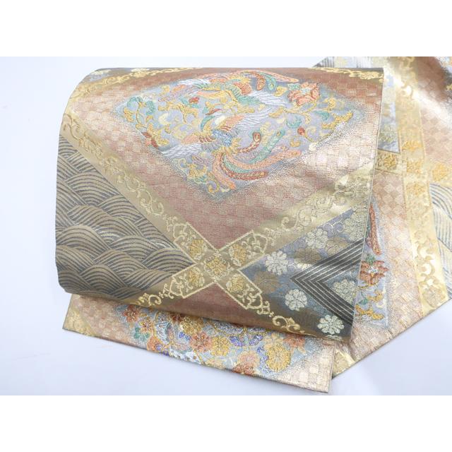袋帯鳳凰柄美品金糸入り 袋帯 美品 秀品 関西仕立て 華文 鳳凰 箔 金糸 薄紫 六通 正絹