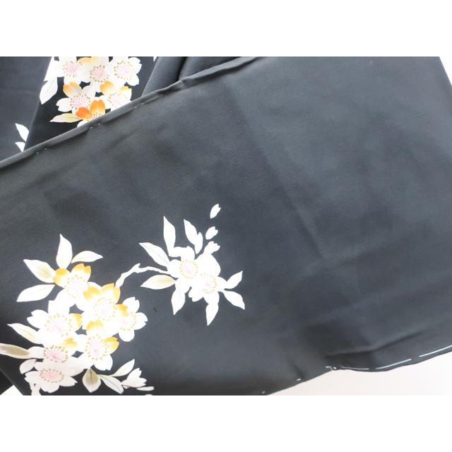 京都一輝堂》【着物】 未使用品 羽織 黒羽織 一つ紋 絵羽柄 桜文 