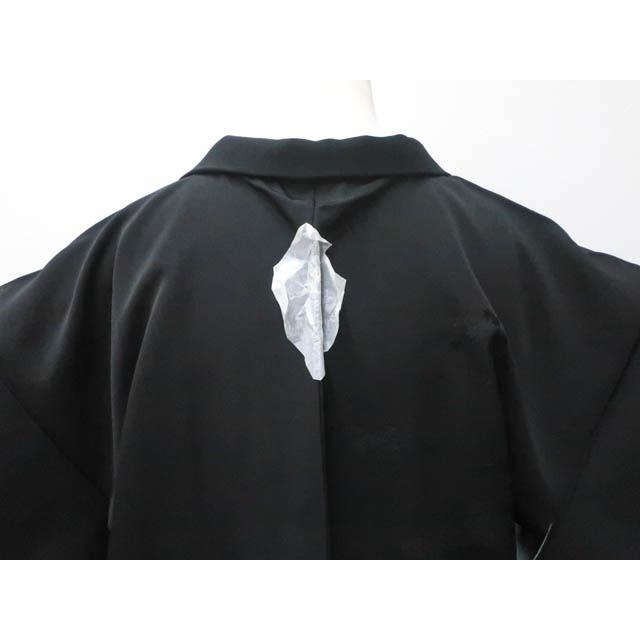 未着用　黒羽織　菱　芝草　雲　花模様　黒地　着物　036k 中古品】羽織「二重襷に変わり花菱 黒、緑」正絹 羽織り【メール便不可