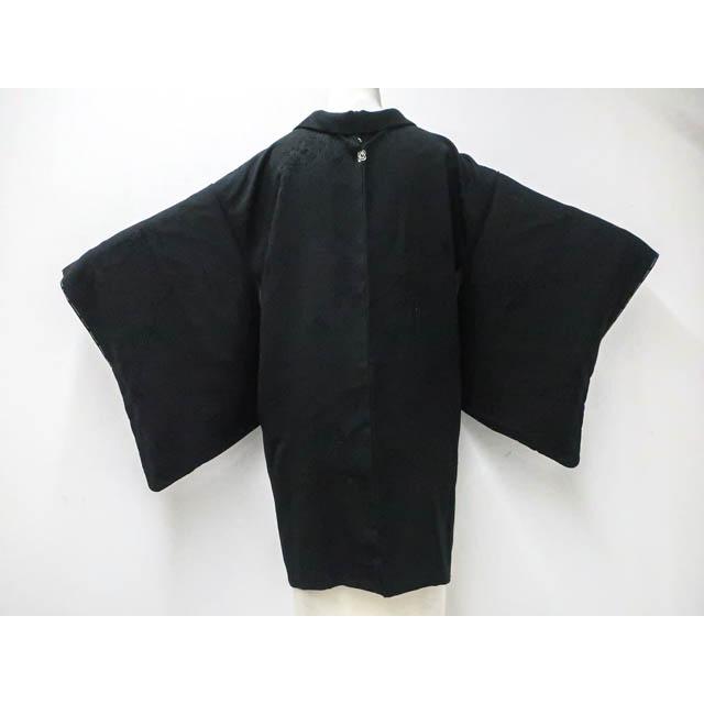 京都一輝堂》【着物】黒羽織 一つ紋 花地紋 羽織紐別売り 身丈約84cm 