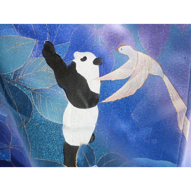 京都一輝堂》訪問着 オリジナル ぼかし染 金彩友禅 パンダ 正絹 着物