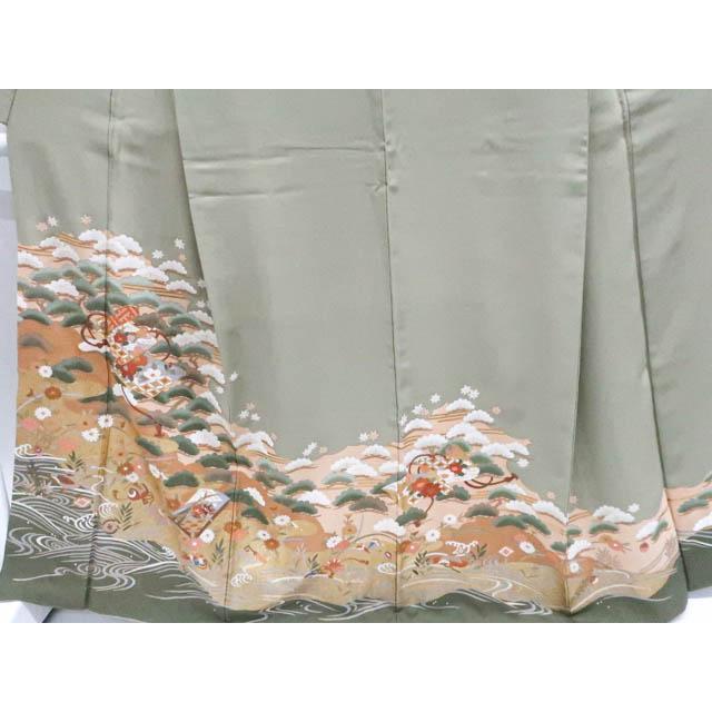 京都一輝堂》リサイクル着物 色留袖 金駒刺繍 一つ紋 金彩 花 訪問着 