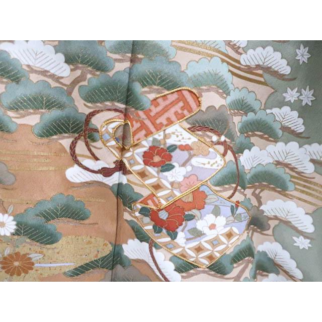 京都一輝堂》リサイクル着物 色留袖 金駒刺繍 一つ紋 金彩 花 訪問着 