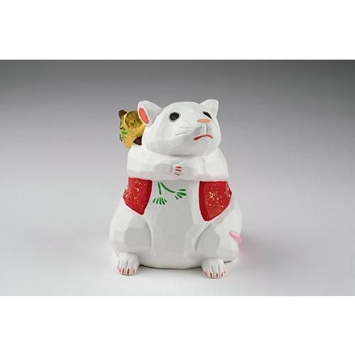 干支置物「子」ねずみ（白）特大サイズ/奈良一刀彫/楠/人形/白/ネズミ