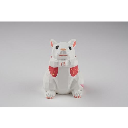 干支置物「子」ねずみ（白）大サイズ/奈良一刀彫/楠/人形/白/ネズミ