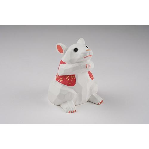 干支置物「子」ねずみ（白）大サイズ/奈良一刀彫/楠/人形/白/ネズミ