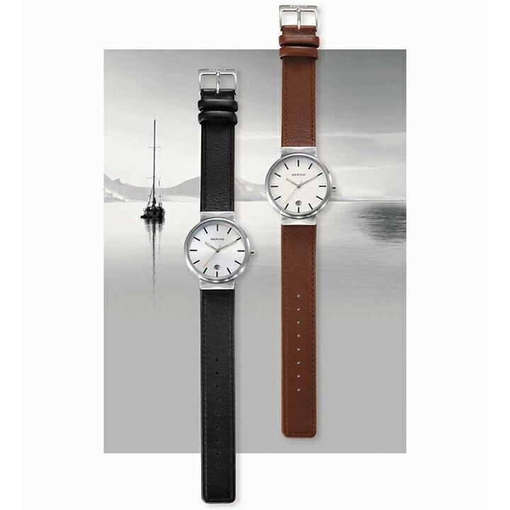 ボーナスストア＋10% BERING ベーリング クラシック スカンジナビアン ステッチレザー ブラウン 35mm 3気圧防水 腕時計 正規品 3年間メーカー保証 11035-500の画像