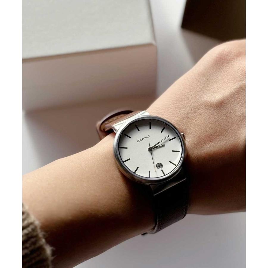 ボーナスストア＋10% BERING ベーリング クラシック スカンジナビアン ステッチレザー ブラウン 35mm 3気圧防水 腕時計 正規品 3年間メーカー保証 11035-500の画像
