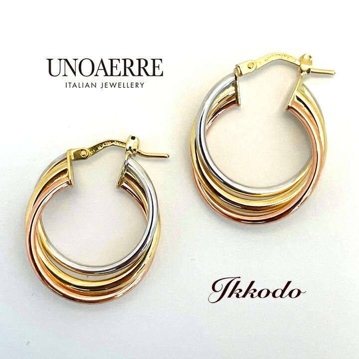 UNOAERRE ウノアエレ K18ゴールド 3連スリーカラー フープピアス UNOAERRE ウノアエレ K18ゴールド 3連スリーカラー フープピアス