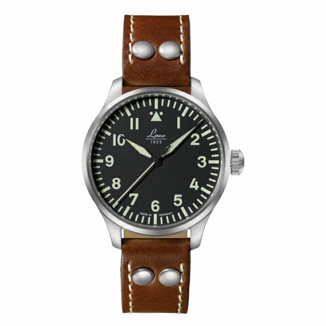 Laco ラコ Pilot Augsburg39 アウグスブルク 自動巻き ブラックダイアル ブラウンカーフストラップ 日本国内正規品 2年保証 861988｜ikkodo-online