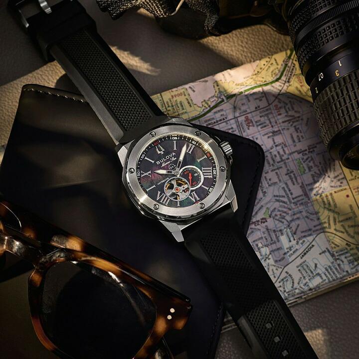 ボーナスストア＋10% ブローバ BULOVA マリンスター 150周年記念日本限定モデル 自動巻き 45ミリ 20気圧防水 マザーオブパール文字盤 正規品 3年保証 98A332の画像