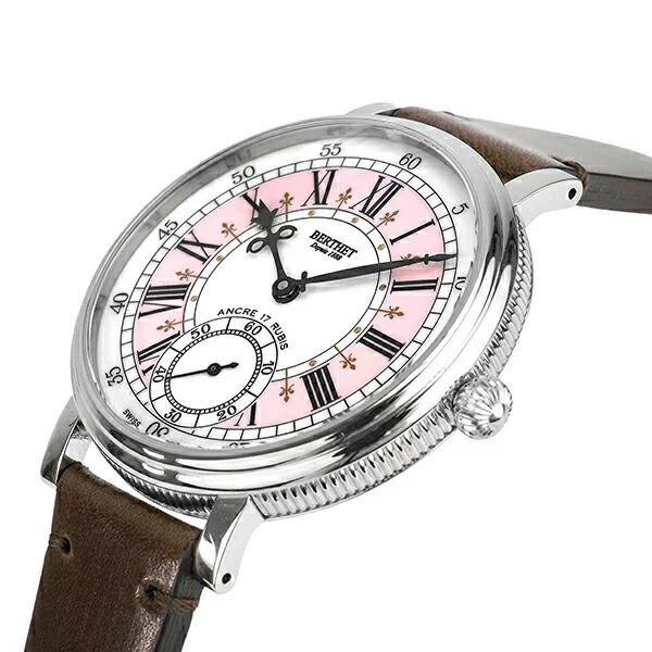 BERTHET ベルテ LYSリス 手巻き ブラウンレザーストラップ 50M防水 46mm 日本国内正規品 2年保証 LYS.46.PK.S.L【LYS46PKSL】 あすつくの画像