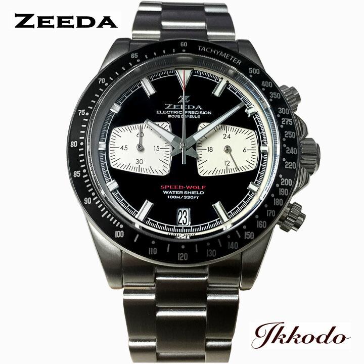 極美品　ZEEDA ジーダ　スピードウルフ　クロノグラフ　サファイアガラス ジーダ ZEEDA スピードウルフ ピアノブラック メカクォーツ 40mm