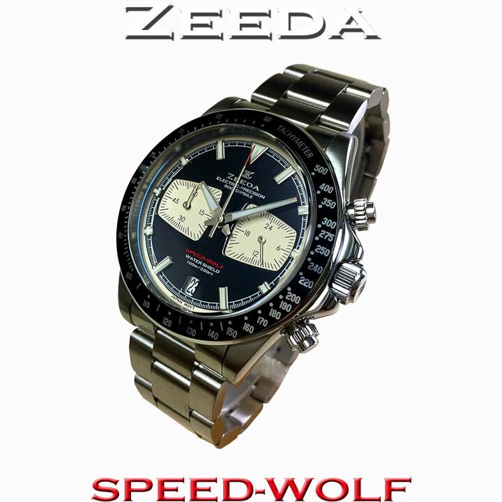 極美品　ZEEDA ジーダ　スピードウルフ　クロノグラフ　サファイアガラス ジーダ ZEEDA スピードウルフ ピアノブラック メカクォーツ 40mm