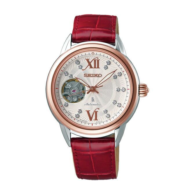 セイコー ルキア 赤 クロコレザーベルト ソーラー電波時計