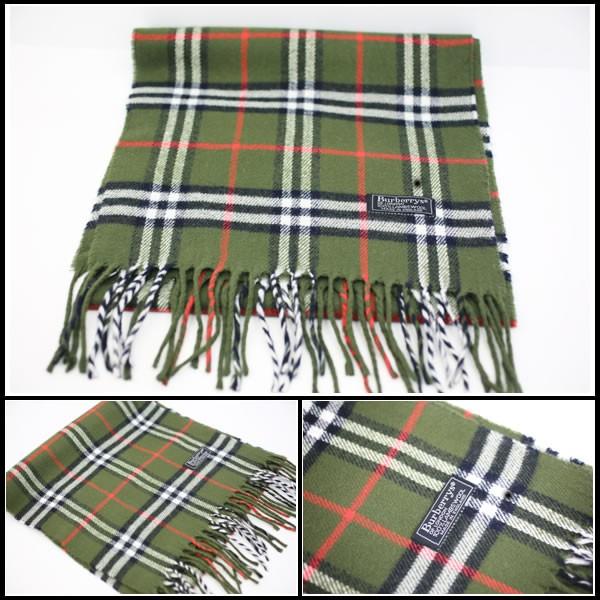 イコー質店　バーバリー　デザインマフラー　ノバチェック　ウール100%　グリーンカーキ系　クリーニング済み　RY4217 | BURBERRY | 01