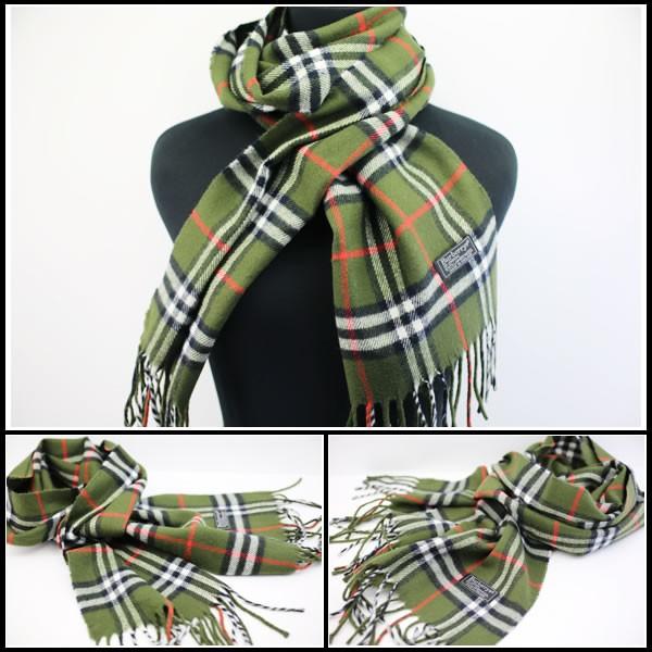 イコー質店　バーバリー　デザインマフラー　ノバチェック　ウール100%　グリーンカーキ系　クリーニング済み　RY4217 | BURBERRY | 02