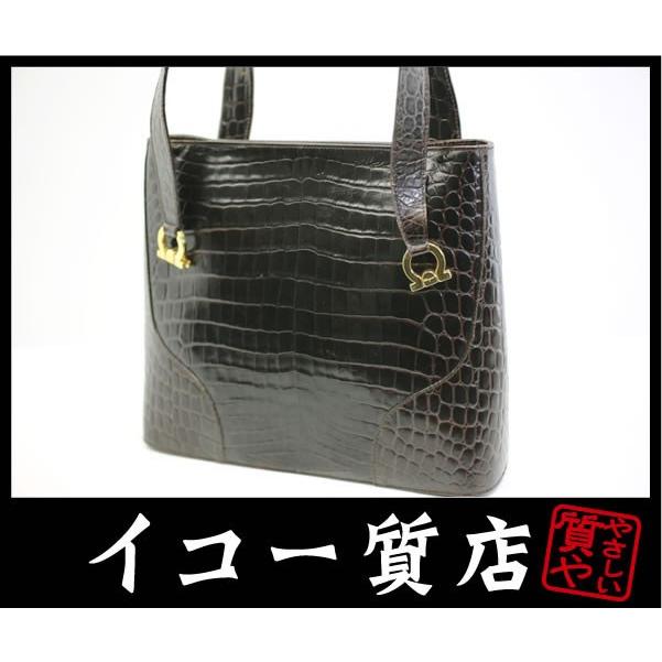 イコー質店 フェラガモ ガンチーニ クロコ調レザー ショルダートート  