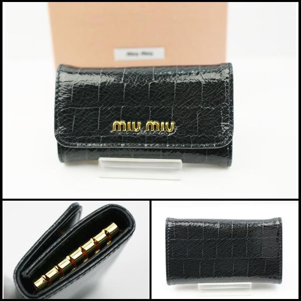 イコー質店　ミュウミュウ　★プレゼント最適　6連キーケース　クロコ調レザー　ブラック　未使用・保管品　RY5735 | miu miu | 02