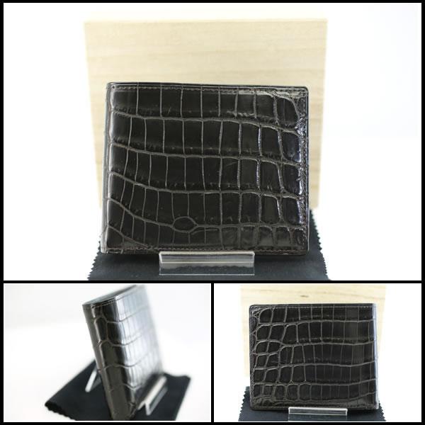 イコー質店　マット　クロコダイル　★未使用・保管品　カードポケット付　二つ折り札入れ　ダークブラウン　プレゼント最適　RY6918 |  | 02