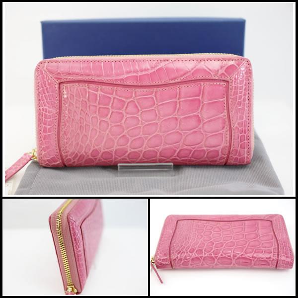イコー質店　クロコダイル　★極上品　ヘンローン社製レザー　ラウンドファスナー長財布　ピンクカラー　未使用・保管品　RY7000 |  | 02