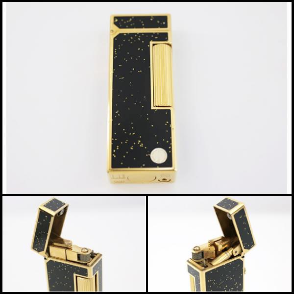 イコー質店 ダンヒル ★希少モデル 着火良好 ローラガスライター ブラックラッカー×ゴールド×ラメデザイン RY7151の画像