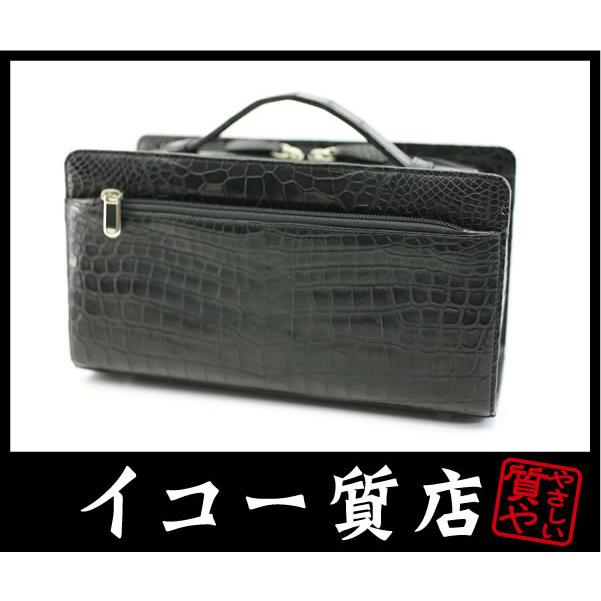 イコー質店　極上　日本製　★未使用・展示品　マットクロコ　紳士用　セカンドバッグ　Wファスナー仕様　ブラック　RY7378 | 