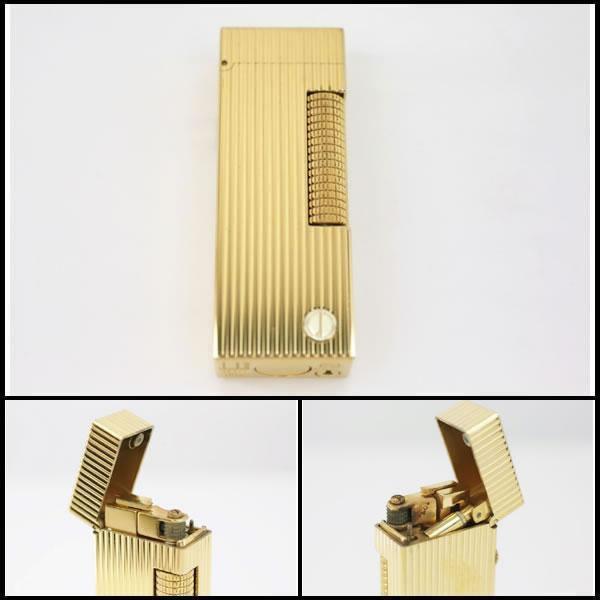 イコー質店 ダンヒル ★希少 着火良好 ローラガスライター RL1402 ストライプデザイン ゴールド 美品 RY7428の画像