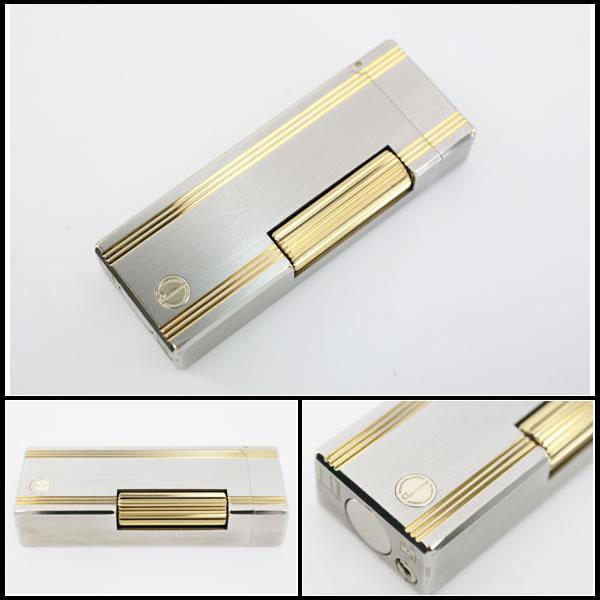 イコー質店 ダンヒル ★希少 着火良好 ローラガスライター RL1576 シルバー×ゴールド ラインデザイン RY7437の画像