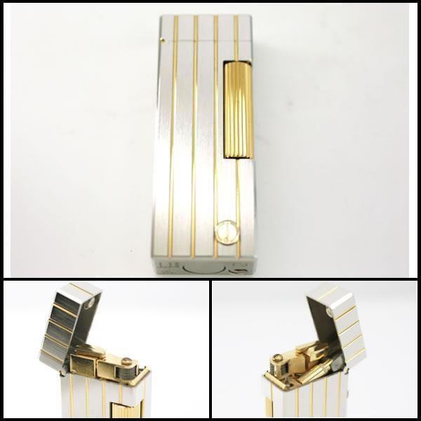 イコー質店 ダンヒル ★希少 美品 着火良好 ローラガスライター RL1574 ストライプ シルバー×ゴールド RY7520の画像
