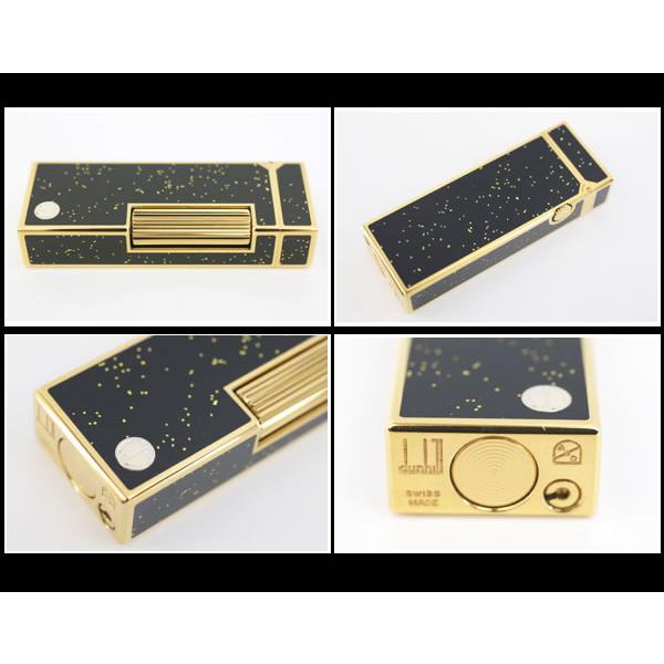 イコー質店 ダンヒル ★希少モデル 着火良好 ローラガスライター ブラックラッカー×ゴールド ラメデザイン RY7579の画像