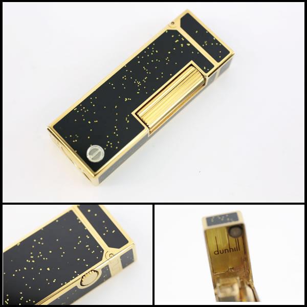イコー質店 ダンヒル ★希少モデル 着火良好 ローラガスライター ブラックラッカー×ゴールド ラメデザイン RY7579の画像