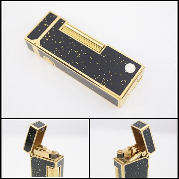 イコー質店 ダンヒル ★希少モデル 着火良好 ローラガスライター ブラックラッカー×ゴールド ラメデザイン RY7579の画像