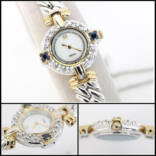 イコー質店　セイコー　★希少　美品　エクセリーヌ　1F20-0B60　ダイヤ×サファイアベゼル　シェルダイヤル　レディース　RY7631 | SEIKO | 03
