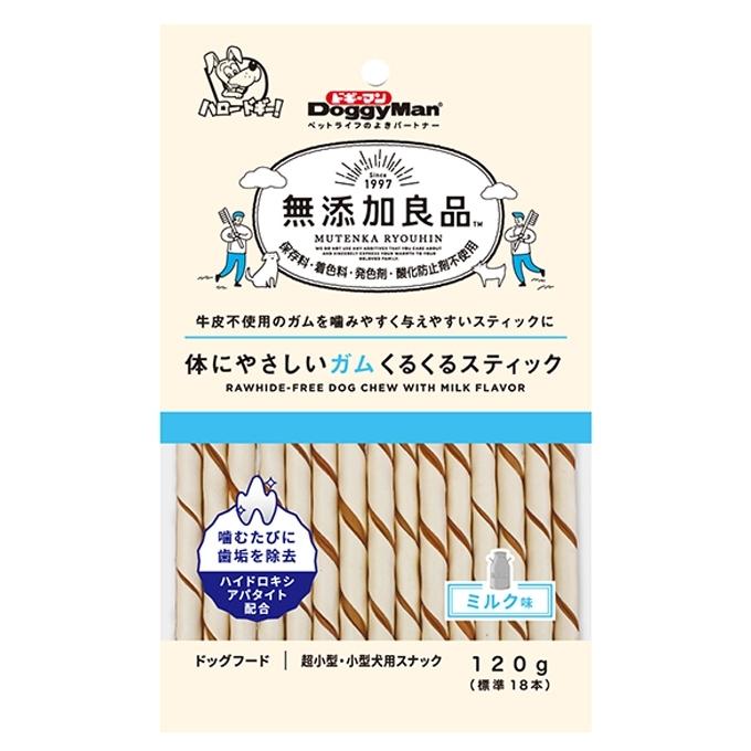 ドギーマン 無添加良品 体にやさしいガム くるくるスティック 120g(標準18本) 1ケース48個セット