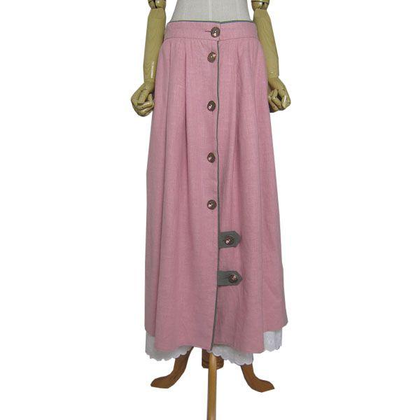 チロルスカート ピンク色 レディース 約80.5cm 大きいサイズ ヨーロッパ古着 カントリー スカート 裾レース 民族衣装｜ikokuya