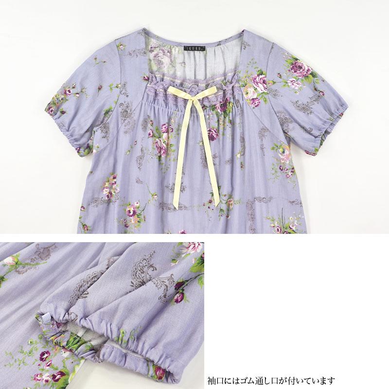 ネグリジェ レディース 【イクコ IKUKO】 ダブルガーゼ花柄 半袖