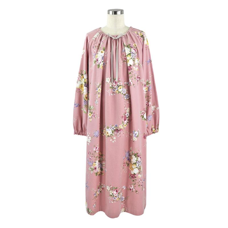 ネグリジェ レディース 【イクコ IKUKO】綾ネル花柄プリント フロント