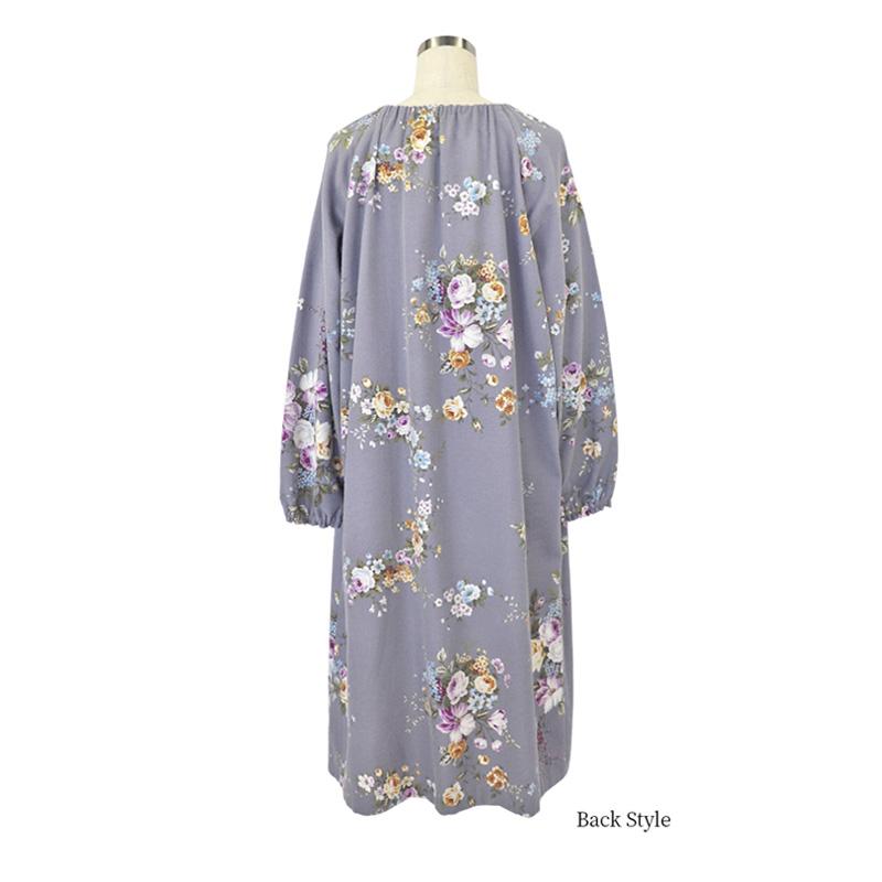 ネグリジェ レディース 【イクコ IKUKO】綾ネル花柄プリント フロント